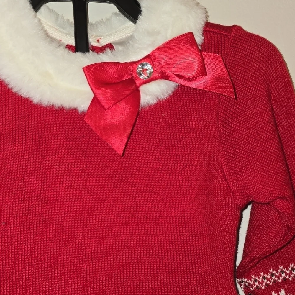 Blueberi Boulevard Festive Red and White Girls Holiday Dress And Tights
